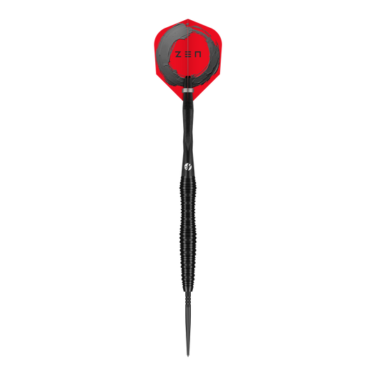 Dardos de acero Shot ZEN Scallop Turbo Point - 23 g Das Bild zeigt die Shot ZEN Scallop Turbo Point Steeldarts mit 23g Gewicht. Die Darts sind für Präzision und Leistung beim Dartspiel konzipiert.