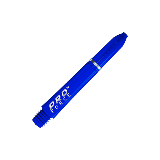 Das Bild zeigt einen blauen Winmau Pro-Force Shafts. Auf der Seite steht in weißer Schrift "PRO FORCE".