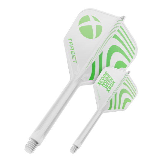 Das Bild zeigt wahrscheinlich einen Target Xbox KFlex No6 Flights in der Größe 33mm. Es wird ein einzelnes Dart-Zubehör präsentiert.