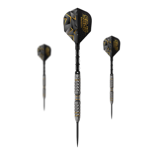 Dardos de acero Harrow's Opus Quick Point Harrows Opus Quick Point Steeldarts - 23g. Auf dem Bild ist ein Set Steeldarts mit dem Namen Harrows Opus Quick Point zu sehen.