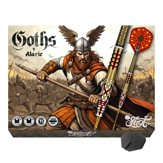 Dardos de acero Shot Goths Alaric Turbo Point - 23 g Hier sieht man die Shot Goths Alaric Turbo Point Steeldarts - 23g. Sie sind ideal für Präzision und Kontrolle.