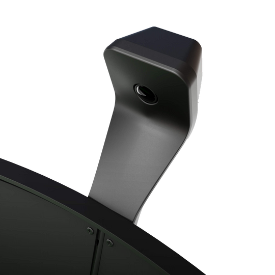 Scolia Home 2 FLEX - Sistema electrónico de puntuación automática con anillo de iluminación 2026 Das Bild zeigt einen Teil des Scolia Home 2 FLEX Electronic Score Systems mit Beleuchtungsring. Zu sehen ist eine schwarze Kameraeinheit, die am oberen Rand eines Dartboards befestigt ist.