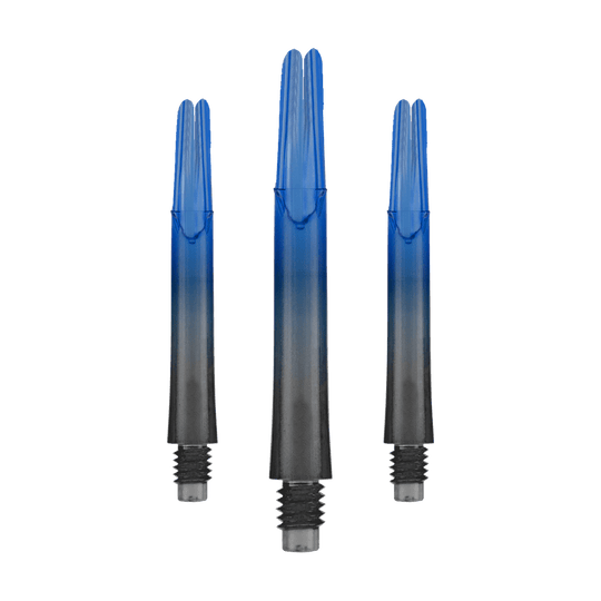 Varilla L-L-Style-Shaft Locked Straight Natural9 de dos tonos - Azul Das Bild zeigt drei blaue und schwarze Dartschäfte ohne Kappen. Sie sind gerade und haben eine Länge von 39 mm.