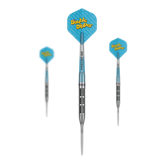 Dardos de acero Precise 180 Bela Schugmann Double Dipper V1 Das Bild zeigt ein Set der Precise 180 Bela Schugmann Double Dipper V1 Steeldarts. Das Set ist ideal für Dartliebhaber.