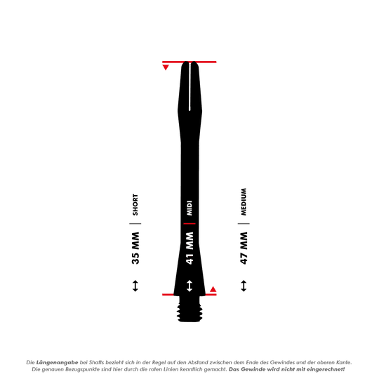 HR366_Harrows_Keramic_Shafts_5_41mmOYhHBPN1eLX23 Das Bild zeigt die Harrows Keramic Shafts in Weiß in drei verschiedenen Längen. Die Längen sind mit 35 mm (Short), 41 mm (Midi) und 47 mm (Medium) angegeben.