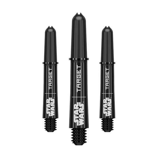 Varillas Target Star Wars ProGrip - Negras Abgebildet ist das Produkt mit dem Dateinamen 380420_Target_StarWars_ProGrip_Shafts_Schwarz_Short_34mm_1Set. Vermutlich handelt es sich um schwarze ProGrip Shafts für Darts, Modell Star Wars, in kurzer Ausführung.