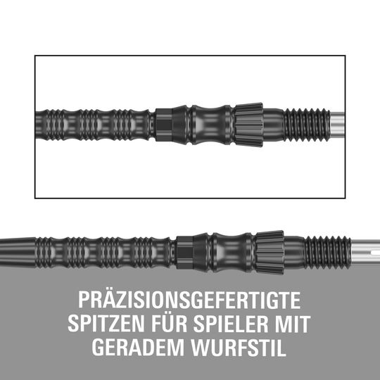 Puntas de dardo Target Signature Swiss Point TRB de acero - Negras Target Signature Swiss Point TRB Steeldartspitzen in Schwarz. Das Foto präsentiert die Dartspitzen detailliert.