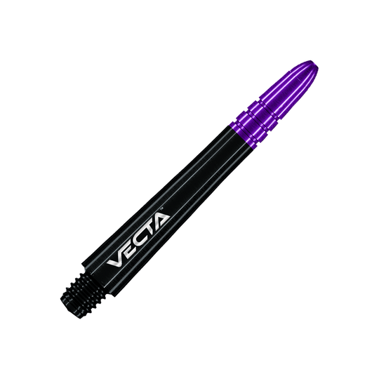 Winmau Vecta Shafts - Schwarz Lila Dieser Dart-Schaft ist schwarz mit einem violetten oberen Ende. Auf dem Schaft steht das Wort "VECTA".