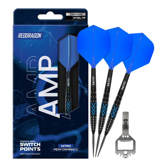 Dardos de acero Red Dragon AMP Torpedo Switch Point Auf dem Foto sind die Red Dragon AMP Torpedo Switch Point Steeldarts vollständig abgebildet. Diese Steeldarts sind ideal für Dartspieler und bieten hohe Qualität.