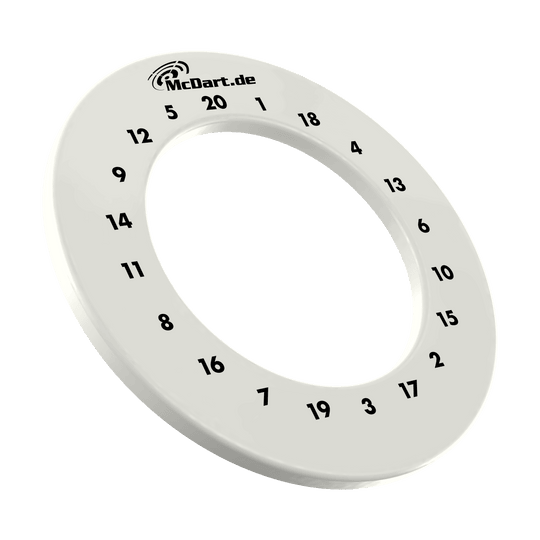Das Bild zeigt ein weiteres weißes Dartboard-Surround mit Zahlen. Es handelt sich um das Produkt aus dem Dateinamen: DBS-HD-weiss McDart HD Zahlen Surround Weiß.