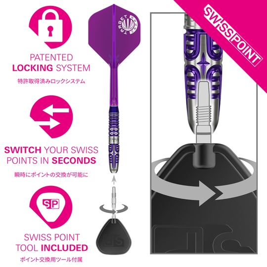 Dardos de acero Target Japan Endeavor Kasumi Sato GEN3 Swiss Point Hier sind die Target Japan Endeavour Kasumi Sato GEN3 Swiss Point Steeldarts zu sehen. Die Aufnahme zeigt die Darts aus einer Detailperspektive.