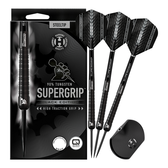 Dardos de acero Harrows Supergrip 90 Black Edition Quick Point