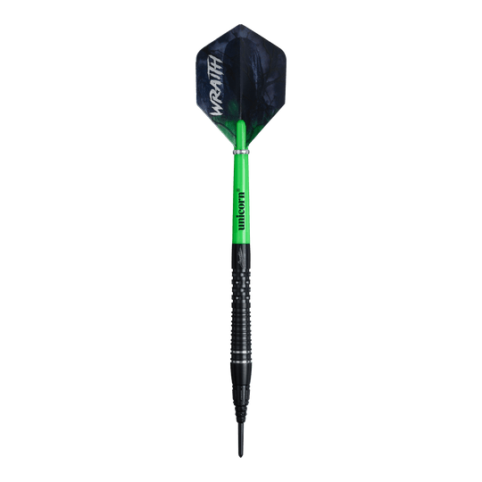 Dardos blandos Unicorn Wraith Gary Anderson Phase 6 - 20 g Unicorn Wraith Gary Anderson Phase 6 Softdarts mit einem Gewicht von 20g ist zu sehen. Der Softdart wird von der Seite gezeigt.