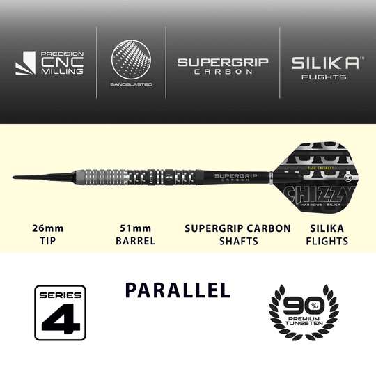 Dardos blandos Dave Chisnall Chizzy Serie 4 de Harrow Das Produkt ist die Harrows Dave Chisnall Chizzy Series 4 Softdarts. Es richtet sich an Spieler, die Softdarts bevorzugen.