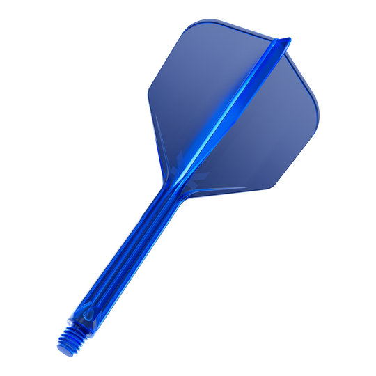 Sistema de vuelo Target K-Flex No6 - Azul Das Bild zeigt einen blauen Dartflügel mit Schaft. Der Dartflügel ist durchsichtig und hat eine Schraubverbindung am unteren Ende.