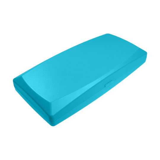 ABS Box Die Abbildung zeigt eine rechteckige, himmelblaue Kunststoffbox. Sie hat eine glatte Oberfläche und ist geschlossen.