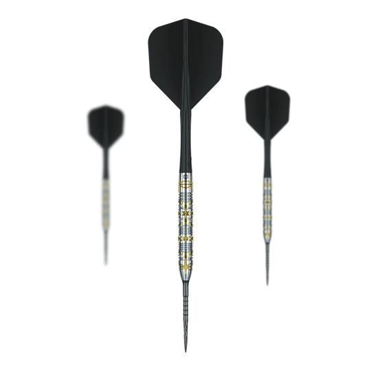 Dardos de acero Caliburn Halo H1 - 22,5 g Das Bild stellt ein Set der Caliburn Halo H1 Steeldarts mit 22,5 g dar. Das Set eignet sich für professionelle und Hobby-Dartspieler.