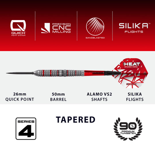 Dardos de acero Harrow Damon Heta Serie 4 Quick Point Dieses Bild zeigt die Harrows Damon Heta Series 4 Quick Point Steeldarts. Sie sind für den Gebrauch beim Steeldartspiel konzipiert.