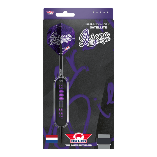 Dardos de acero Bulls NL Lerena Rietbergen - 24 g Auf dem Bild sind die Bulls NL Lerena Rietbergen Steeldarts - 24g zu sehen. Die Steeldarts sind professionell gestaltet und zeigen feine Details.