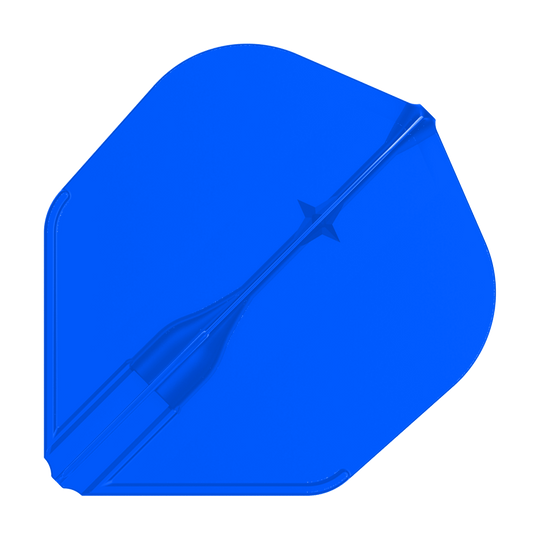 Vuelos L-L-Style3EZ Das Bild zeigt ein einzelnes, blaues Dartflight. Es hat eine glatte Oberfläche und eine klassische, fast quadratische Form.