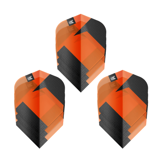 Vuelos estándar Target Pro Ultra TAG Orange Ten-X - 3 juegos Das Bild zeigt drei Sets von Target Pro Ultra TAG Orange Ten-X Standard Flights. Die Flights sind orange und schwarz gestaltet und haben ein modernes, geometrisches Muster.