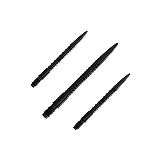 Puntas de dardo Mission R2.5 Rapid Point GV1 - Negras Ein Set schwarzer Dartspitzen ist abgebildet. Die Spitzen sind für Darts und 30 mm lang.
