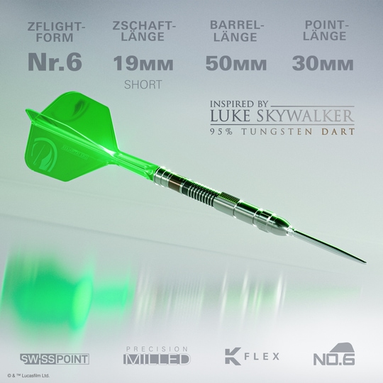 Dardos Target Star Wars Luke Skywalker Jedi Knight Lightsaber Edición Limitada Primera Edición - 24 g Abgebildet sind die Target Star Wars Luke Skywalker The Jedi Knight Light Saber Limited Edition Steeldarts - 24g. Diese Steeldarts sind vom berühmten Jedi-Lichtschwert inspiriert.