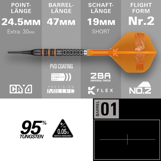Target Raymond Van Barneveld 95K dardos blandos - 20g Target Raymond Van Barneveld 95K dardos blandos - 20g