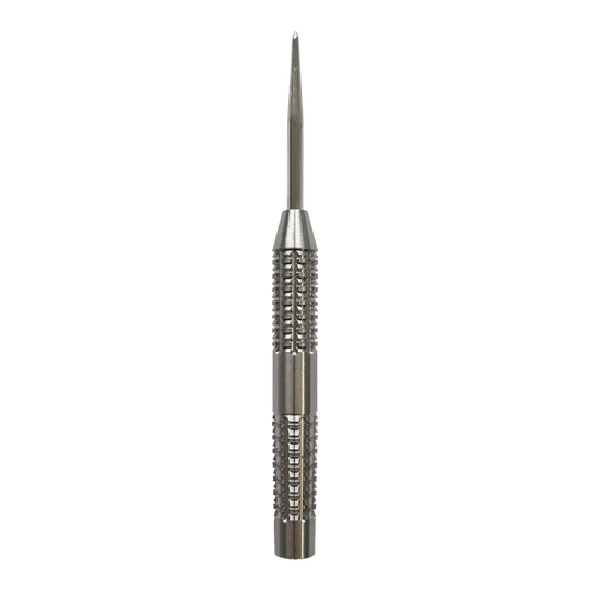 Barriles de dardos de acero McDart SilverGrip Das Bild zeigt einen McDart SilverGrip Steeldart Barrel. Der Dart ist aus Metall und hat eine strukturierte Grifffläche für besseren Halt.