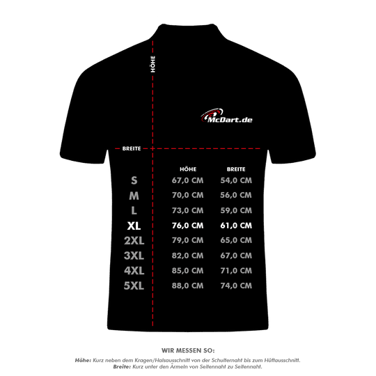 HRS-26036Harrows_Paragon_Dartshirts_5_XL7mC7faQgwFwOz Das Bild zeigt eine Maßtabelle für das Produkt "Harrows Paragon Dartshirt - Blau". Es sind die Größen S bis 5XL mit den entsprechenden Angaben zu Höhe und Breite in Zentimetern dargestellt.