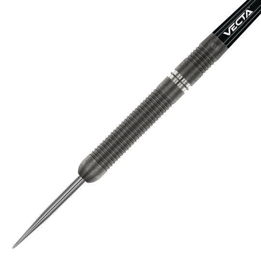 Dardos de acero Winmau Callisto 01 Das Bild zeigt einen Winmau Callisto 01 Steeldart. Der Dartpfeil hat einen geriffelten, metallischen Körper und eine spitze Stahlspitze.