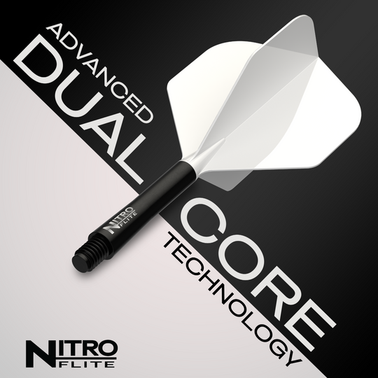 Red Dragon Nitroflite Eje negro Vuelos blancos No. 2 Das Foto zeigt Red Dragon Nitroflite Black Shaft White Flights No2. Es ist ein Dart-Schaft in Schwarz und weiße Flights abgebildet.