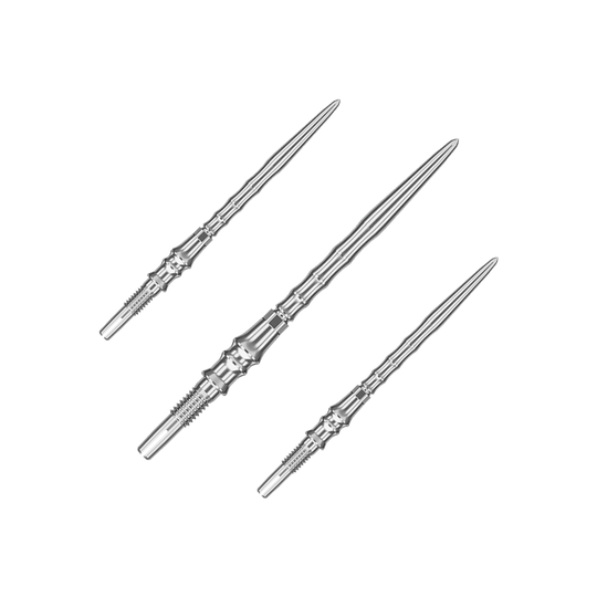 Puntas de dardo Target Japan Premium Swiss Point - Plateadas Das Bild zeigt ein Set silberner SwissPoint-Dartspitzen mit 35 mm Länge. Diese Dartspitzen stammen aus der Target Japan Premium Kollektion.