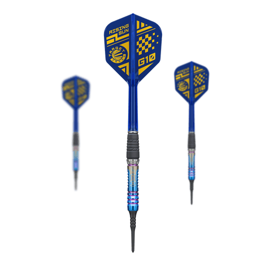 Dardos blandos Target Japan Rising Sun GEN10 - 21,5 g Auf dem Foto ist das Set Target Japan Rising Sun GEN10 Softdarts - 21,5g zu sehen. Das Set enthält mehrere hochwertige Dartpfeile.
