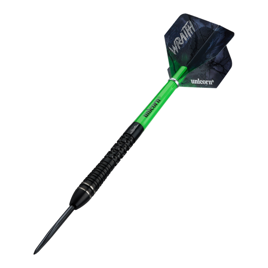 Zu sehen sind die Unicorn Wraith Gary Anderson Phase 6 Steeldarts. Diese Steeldarts bieten hohe Qualität und ein modernes Design.