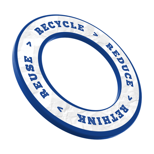 McDart Reciclar Reducir Repensar Reutilizar Marco de dardos Auf dem Bild ist das Produkt DBS-RRRR3_Surround_Recyle_Reuse_Reduce_Rethink_Blau_3 zu sehen. Es dürfte ein umweltfreundlicher Artikel in blauer Farbe sein.