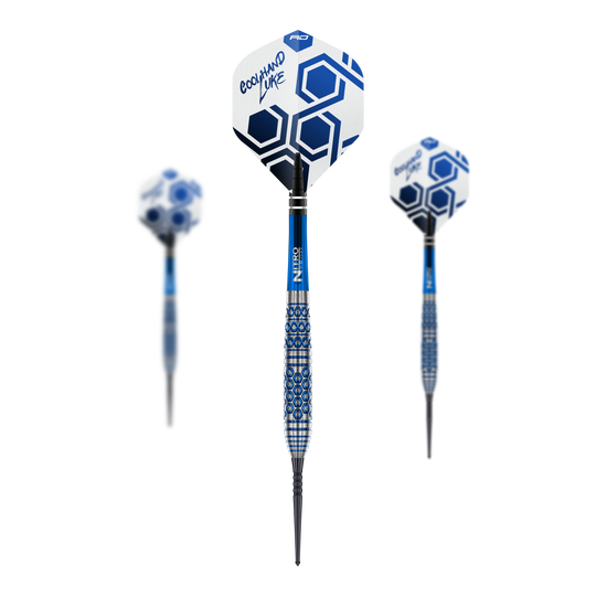 Dardos de acero Red Dragon Luke Humphries TX5 Das Bild zeigt ein Set der Red Dragon Luke Humphries TX5 Steeldarts. Die Steeldarts sind zusammen als Set dargestellt.