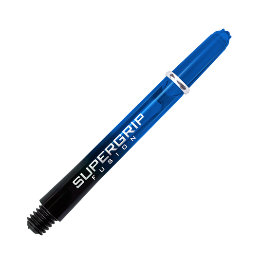 HR338_Harrows_Supergrip_Fusion_Shafts_Blau_47mm_2gQVC6B8sxtDJy Das Bild zeigt den Harrows Supergrip Fusion Shaft in Blau. Der Schaft ist aus Kunststoff gefertigt und hat die Aufschrift "SUPERGRIP FUSION".