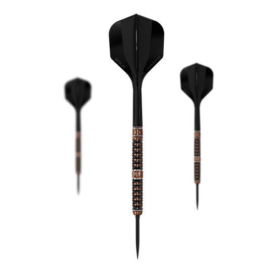Dardos de acero de punta rápida Harrows Tungsten Trinity Das Bild zeigt die Harrows Wolfram Trinity Quick Point Steeldarts. Ein Satz Steeldarts mit moderner Optik ist abgebildet.