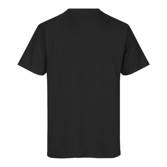 Camiseta Barriles y Ejes - Negro Dies ist ein einfaches schwarzes T-Shirt. Auf dem Bild ist die Rückseite des T-Shirts zu sehen.