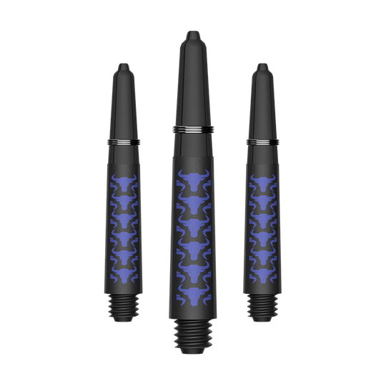 Ejes de carbono Bulls NL Capo - Azul Zu sehen sind BullsNL Capo Carbon Shafts in Blau, Größe Short 34mm. Das Produkt ist ein Set aus Kohlefaser-Dartschäften.