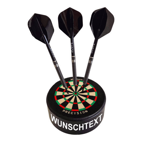 Mini diana de dardos de precisión McDart con texto personalizado Hier ist ein Produktfoto mit dem Dateinamen 765_McDart_Mini_Precision_Dartboard_Darthalter_1_Arial zu sehen. Weitere Produktdetails sind nicht verfügbar.
