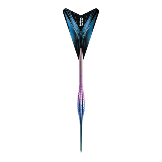 Dardos de acero Caliburn TTD Complete Titanium T2 Rainbow - 6 g Das Bild zeigt die Caliburn TTD Complete Titanium T2 Rainbow Steeldarts mit einem Gewicht von 6g. Die Steeldarts haben ein auffälliges, regenbogenfarbenes Design.