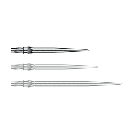 Puntas de dardos Winmau Switch Point de acero liso - Efecto plateado Das Bild zeigt eine silberne Steeldartspitze mit glattem Design. Die Länge beträgt vermutlich 26 mm.
