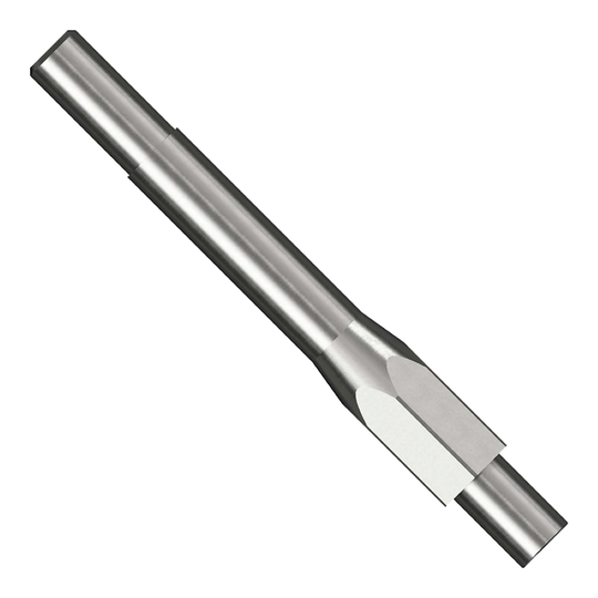 Herramienta de repintado Caliburn Das Bild zeigt das Produkt "Caliburn Repoint Tool". Es handelt sich um ein Metallwerkzeug mit zylindrischer Form und abgeschrägten Kanten.