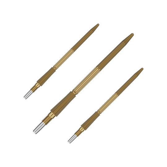 Dieses Bild zeigt Dartspitzen in Gold, 42 mm lang, aus der Target Elysian Archetype 43 SwissPoint Serie. Die Dartspitzen sind einzeln dargestellt.