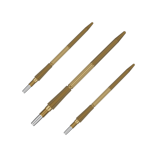 Puntas de dardo Target Elysian Archetype 43 Swiss Point de acero - Oro Dieses Bild zeigt Dartspitzen in Gold, 42 mm lang, aus der Target Elysian Archetype 43 SwissPoint Serie. Die Dartspitzen sind einzeln dargestellt.