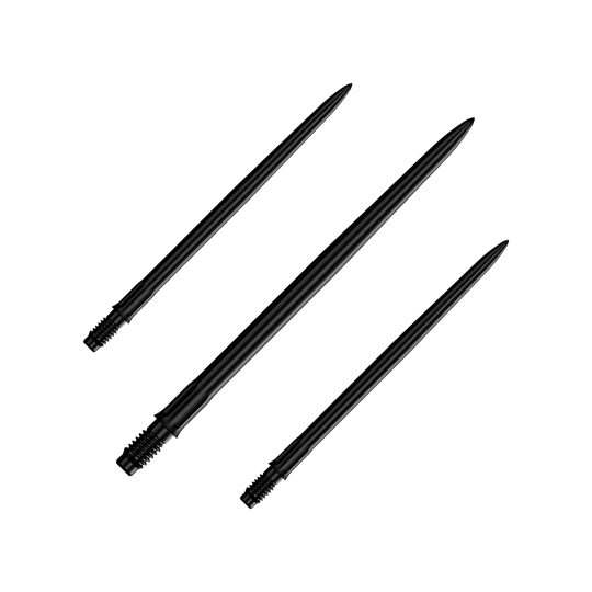 Puntas de dardo Mission R2.5 Rapid Point SM1 - Negras Das Bild zeigt ein Set schwarzer Dartspitzen mit einer Länge von 40mm. Es sind Mission R25 Rapid Point SM1 Dartspitzen abgebildet.