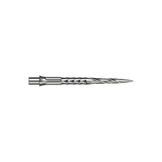 Zwei silberne Steeldartspitzen sind abgebildet. Die Spitzen sind 30 mm lang und haben ein Spiro NoLip Design.