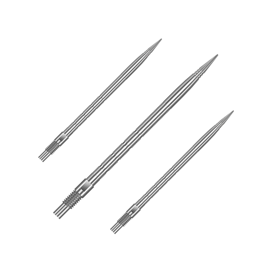 Puntas de dardos Harrows Quick Point Micro Ridge - Plateadas Das Bild zeigt QP28023 Harrows Quick Point MicroRidge Dartspitzen Silber 40mm 1Set. Es handelt sich um Ersatz-Dartspitzen für Darts in silberner Farbe.